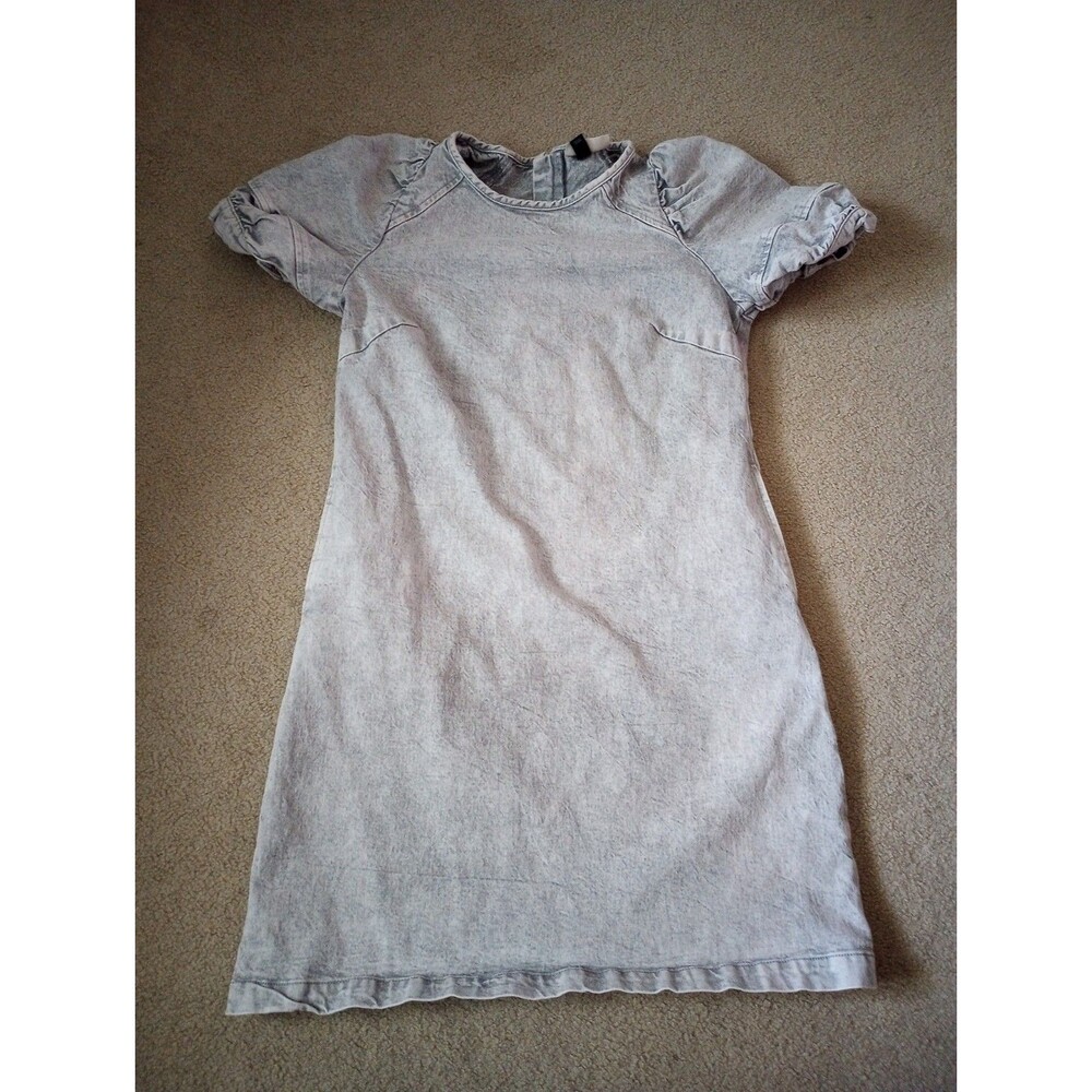 UNIVERSAL THREAD DRESS WOMEN 8 BLACK LIGHT WASH DENIM PULLOVER ZIP PUFF
